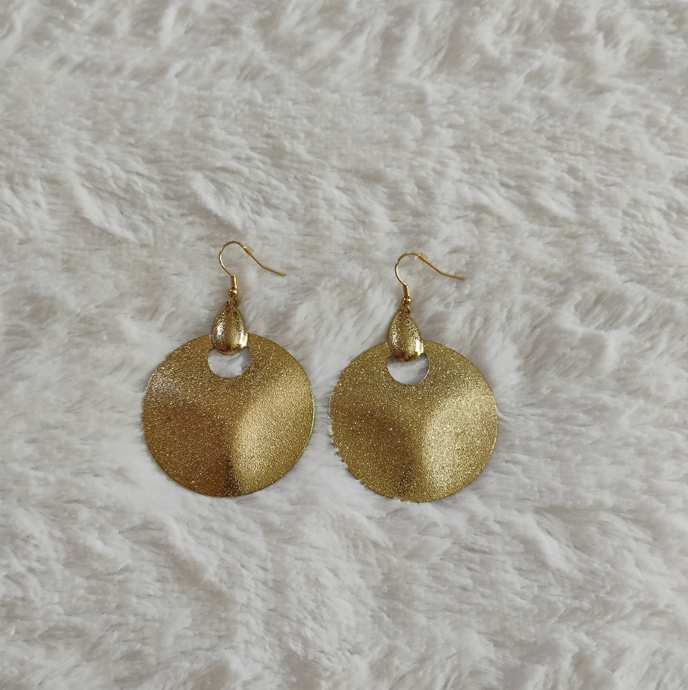 Gold Tone Textured Disc Earrings